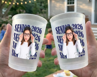 Personalized Senior Photo Frosted Cups, Class of 2026 Grad Party Favor Drinkware
