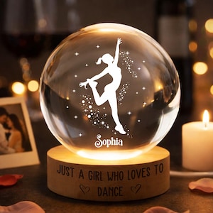 Personalized Crystal Ball Night Light, Custom Name Ballet Lamp, Dance Lover Gift