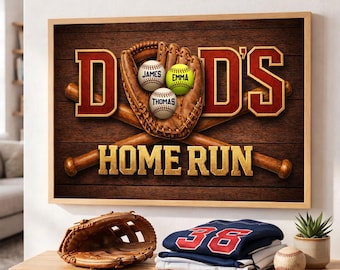 Póster personalizado para papá beisbolero, decoración de pared con nombres de niños personalizados, regalo para el Día del Padre.