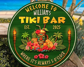 Personalized Tiki Bar Sign: Custom Wood Decor for Pool Bar