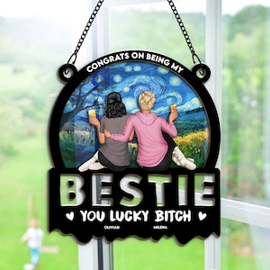 Personalized Besties Forever, Best Friends Sitting, Personalized Window Hanging Suncatcher Ornament, Gift For Sistas, Sister, Soul Sisters