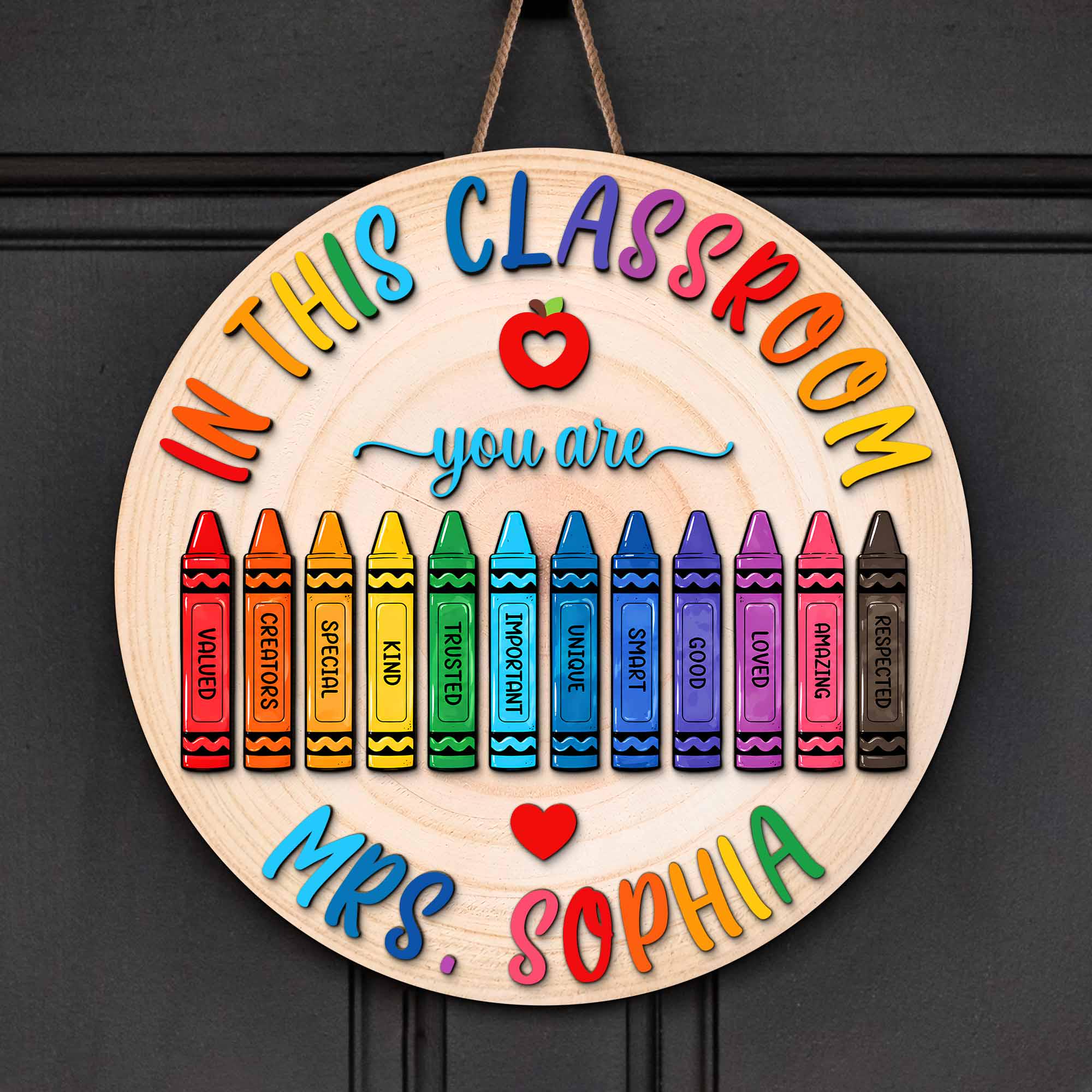Personalized Teacher Wooden Classroom Sign, 2 Layered Door Decor ...