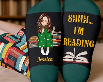 Personalized Reading Socks • "Shhh I'm Reading" Cozy Book Lover Gift
