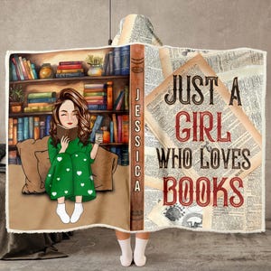 Personalized Book Lover Hooded Blanket: Ultra-Soft Fleece Wearable Blanket