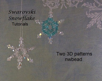 Tutorial, Beaded Ornament 3D Swarovski Snowflakes, Two Patterns,  Instant Download