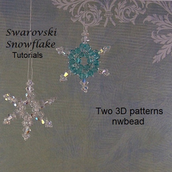 Tutorial, Beaded Ornament 3D Swarovski Snowflakes, Two Patterns,  Instant Download
