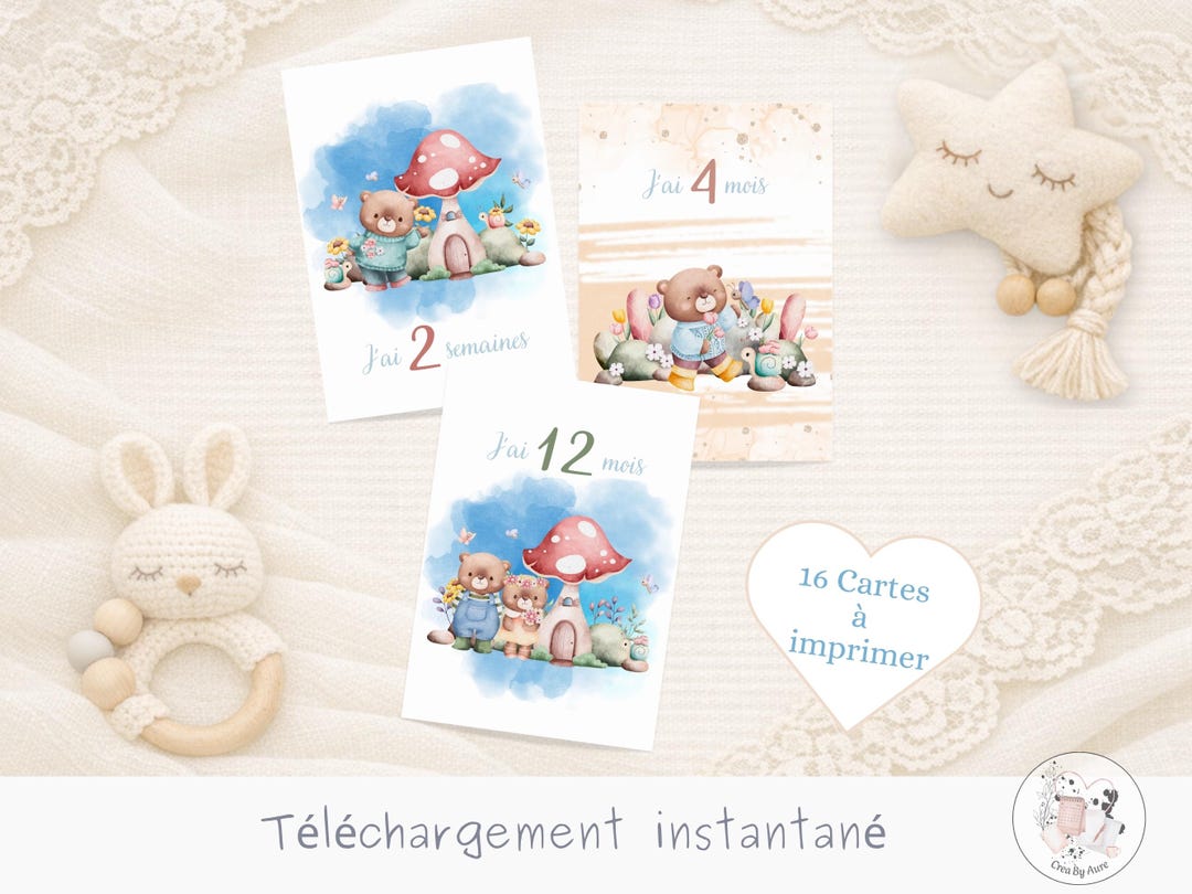 Printable Baby Milestone Cards - Teddy Bear Theme | PDF Milestone Cards ...