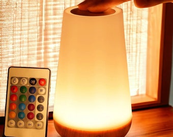 Color Changing Night Light - RGB Remote Control, Touch Dimmable Lamp - Portable Bedside Table Lamp - USB Rechargeable Night Lamp