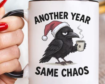 Funny Crow Christmas Mug, Gothic Coffee Cup, Bird Lover Gift