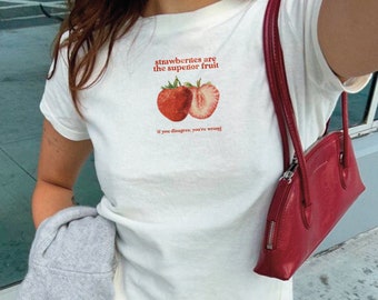 EU - Camicia grafica alla frutta, camicie grafiche alla fragola da donna, t-shirt alla fragola, t-shirt estetica, camicia alla frutta vintage, abbigliamento Y2K,