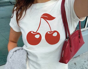 EU - Fruit graphic shirt, cherry graphic shirts for women, cherries t-shirt, aesthetic t-shirt, vintage fruit shirt, Y2K clothing,