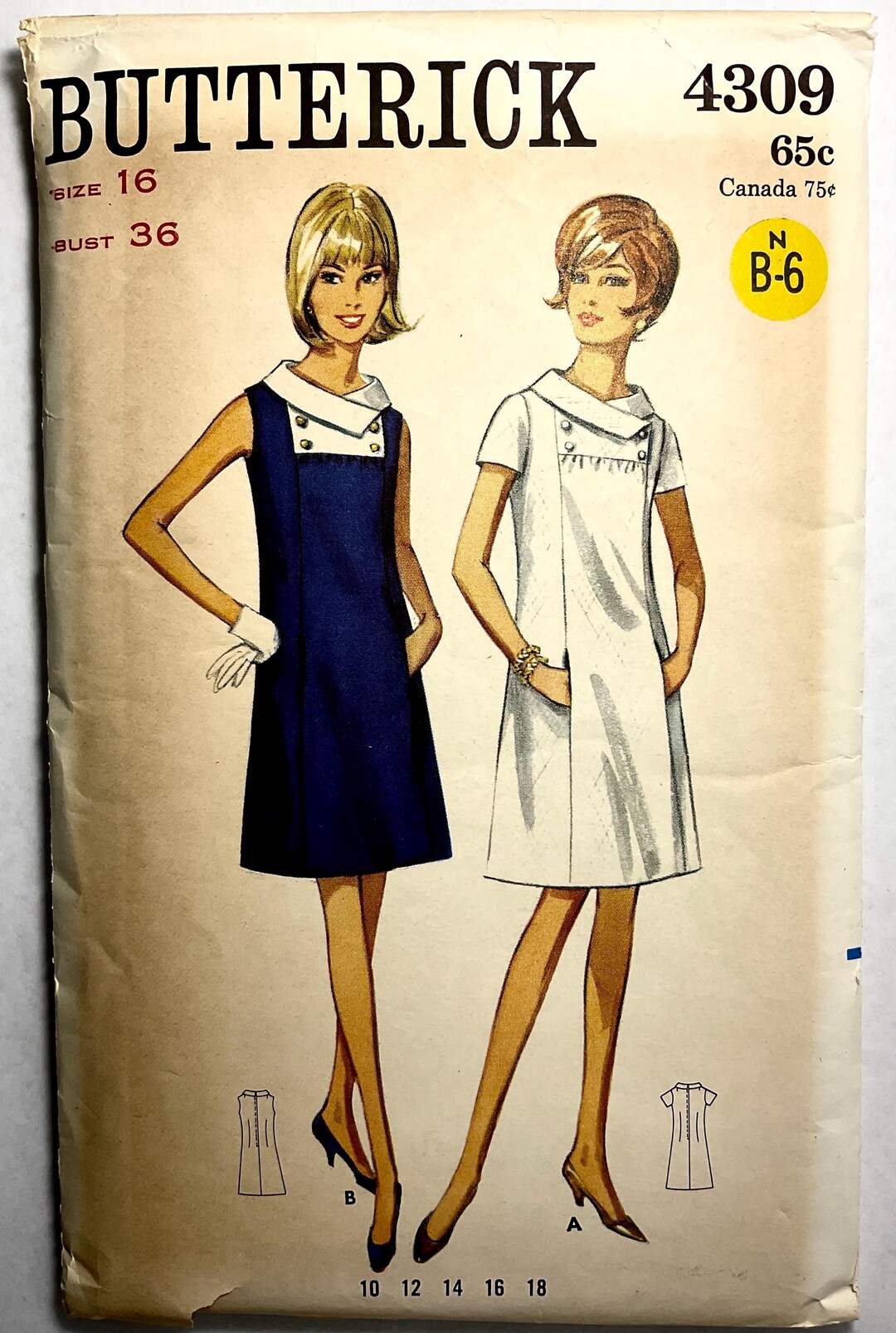 1960's Butterick A-line dress - Bust 37