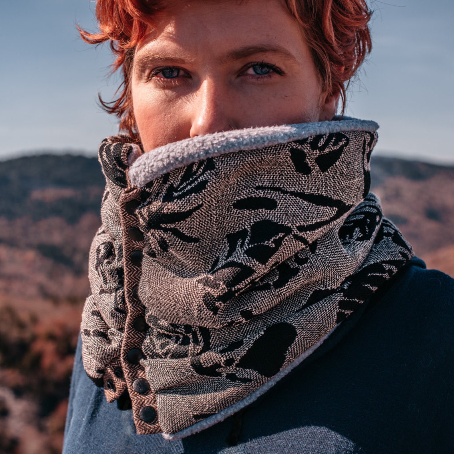 Snap Front cowl scarf winter fashion accessory BLACK AND Etsy