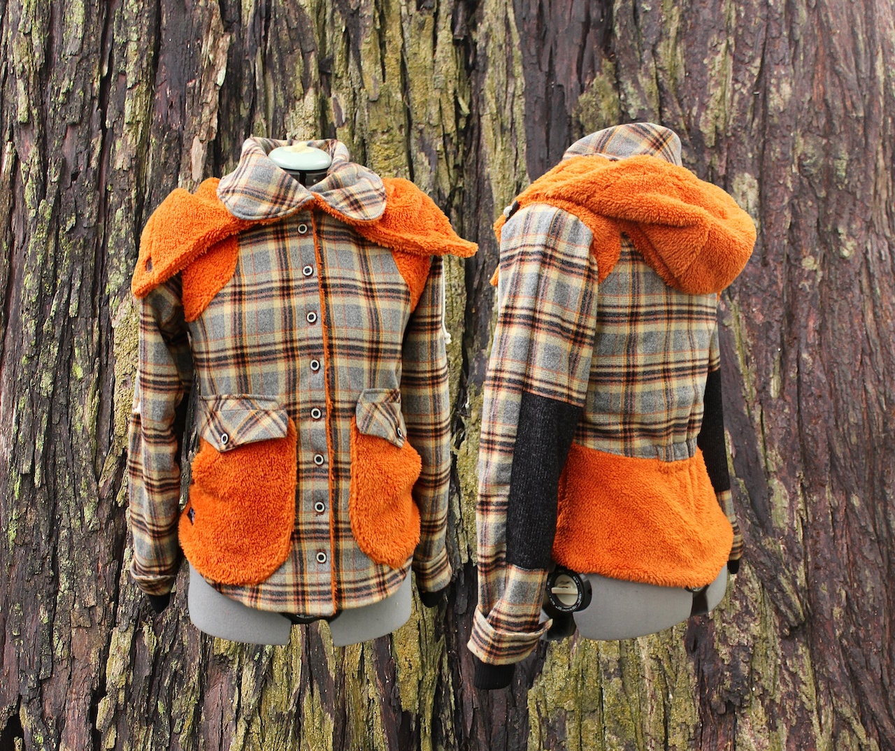 Jaqueta de flanela xadrez feita à mão: detalhes em lã sherpa