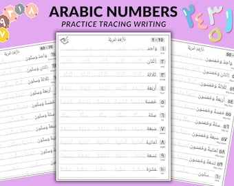 Hoja de trabajo de números arábigos del 1 al 100 / Práctica de trazado y escritura / Aprende números arábigos imprimible / Aprendizaje en casa para niños (PDF)