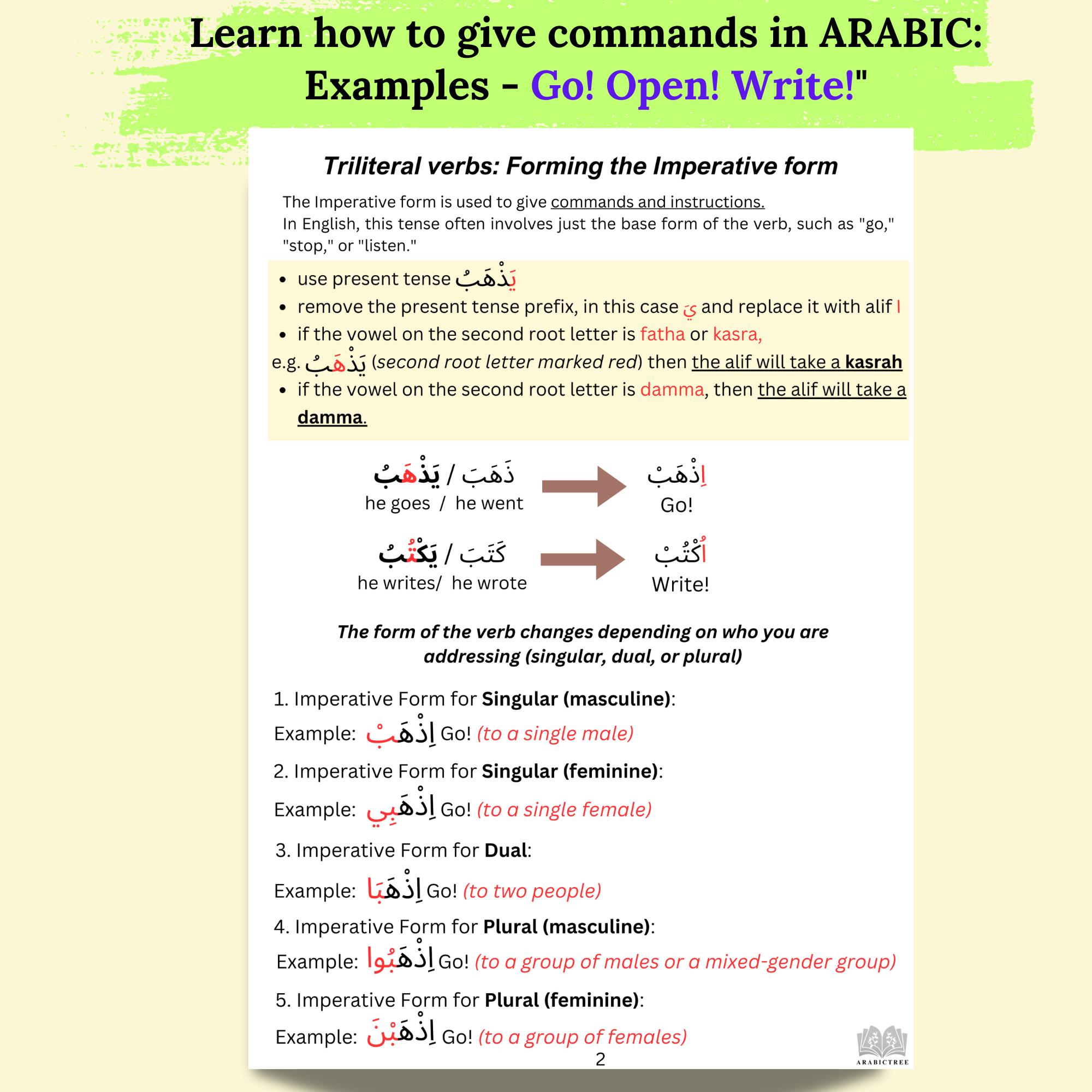 Arabic Grammar Imperative Verbs Worksheets – Learn Commands in Arabic ...