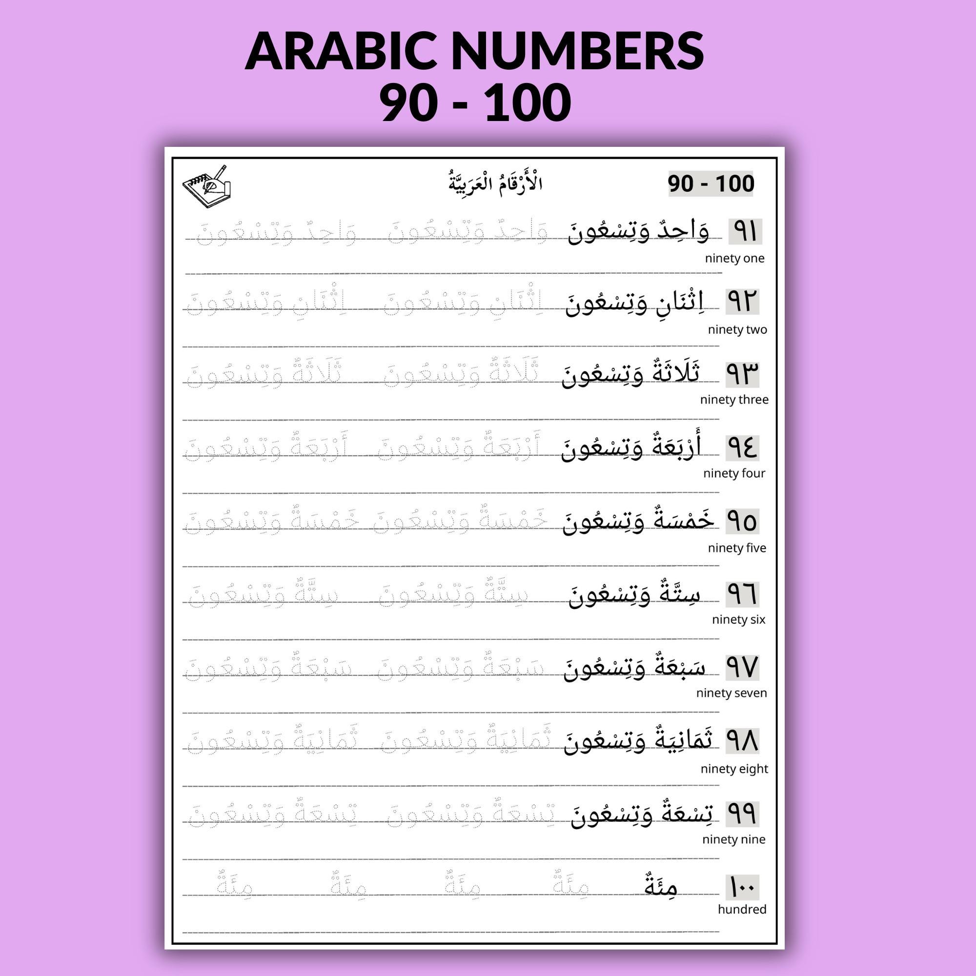 Study Arabic Numbers Arabic Numbers Worksheet 1–100 | Tracing & Writing Practice | Learn ...