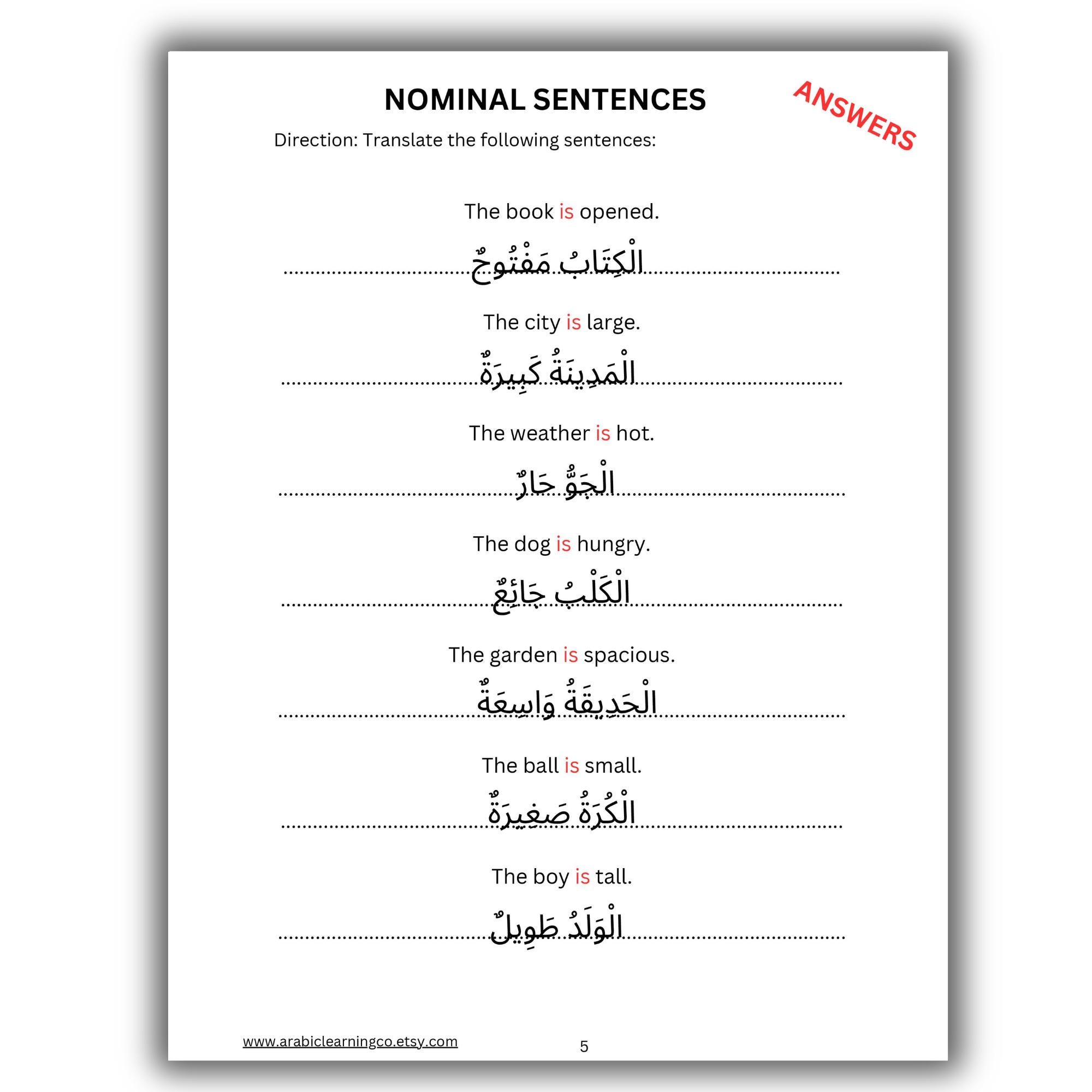 Arabic Grammar Worksheets: Master Nominal Sentences (الجملة الاسمية ...