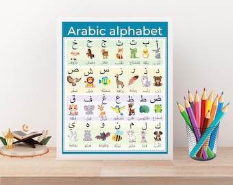 Affiche de l'alphabet arabe : art islamique pour chambre d'enfant, impression éducative (téléchargement numérique)