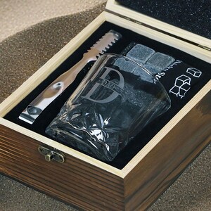 Personalized Whiskey Glass Set with Wooden Box,Whiskey Glasses Engraved Wedding,Gifts for Men,Housewarming Gift,Bestman Whiskey Glass