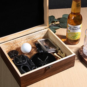 Set regalo da golf personalizzato: scatola di legno, etichetta per borsa e strumento per zolle