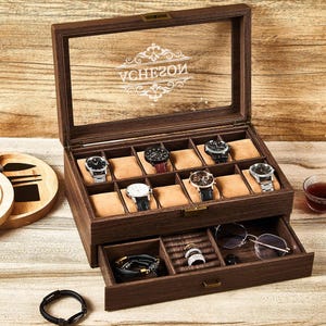 Personalized Men&#39;s Watch Box | Personalized Watch Storage Box | Best Man Gifts Groomsmen Gifts | Custom Watch Box for Husband  Father