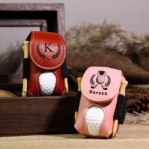 Personalized Leather Golf Ball Holder: Mini Travel Bag, Golf Gift