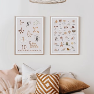 Hummelbande® Alphabet Zahlen | Poster Kinderzimmer Lernen Montessori Bilder Buchstaben ABC 123 | als PDF und Druck Datei