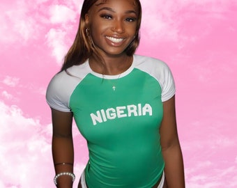 Y2K Nigeria Jersey Top - Fußball Crop Top, 2000er Jahre Kleidung, Y2K Kleidung, Geschenk für Sie