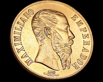 メキシコ 20ペソ、1866年 - マクシミリアン1世皇帝の金メッキ記念硬貨