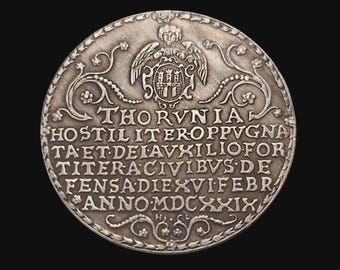 Medalla del asedio de Toruń de 1529: réplica conmemorativa de la ciudad histórica bañada en plata oscura