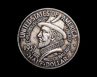 USA Half Dollar 1937 – Roanoke Island , Sir Walter Raleigh,  Commemorative  Silver plated Coin