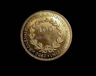 Austria 100 koron 1923, pamiątkowa moneta miedziana. Pozłacana.