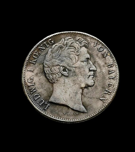 バイエルン王国 1837年 銀貨 ルートヴィヒ1世 肖像画と寓意的な
