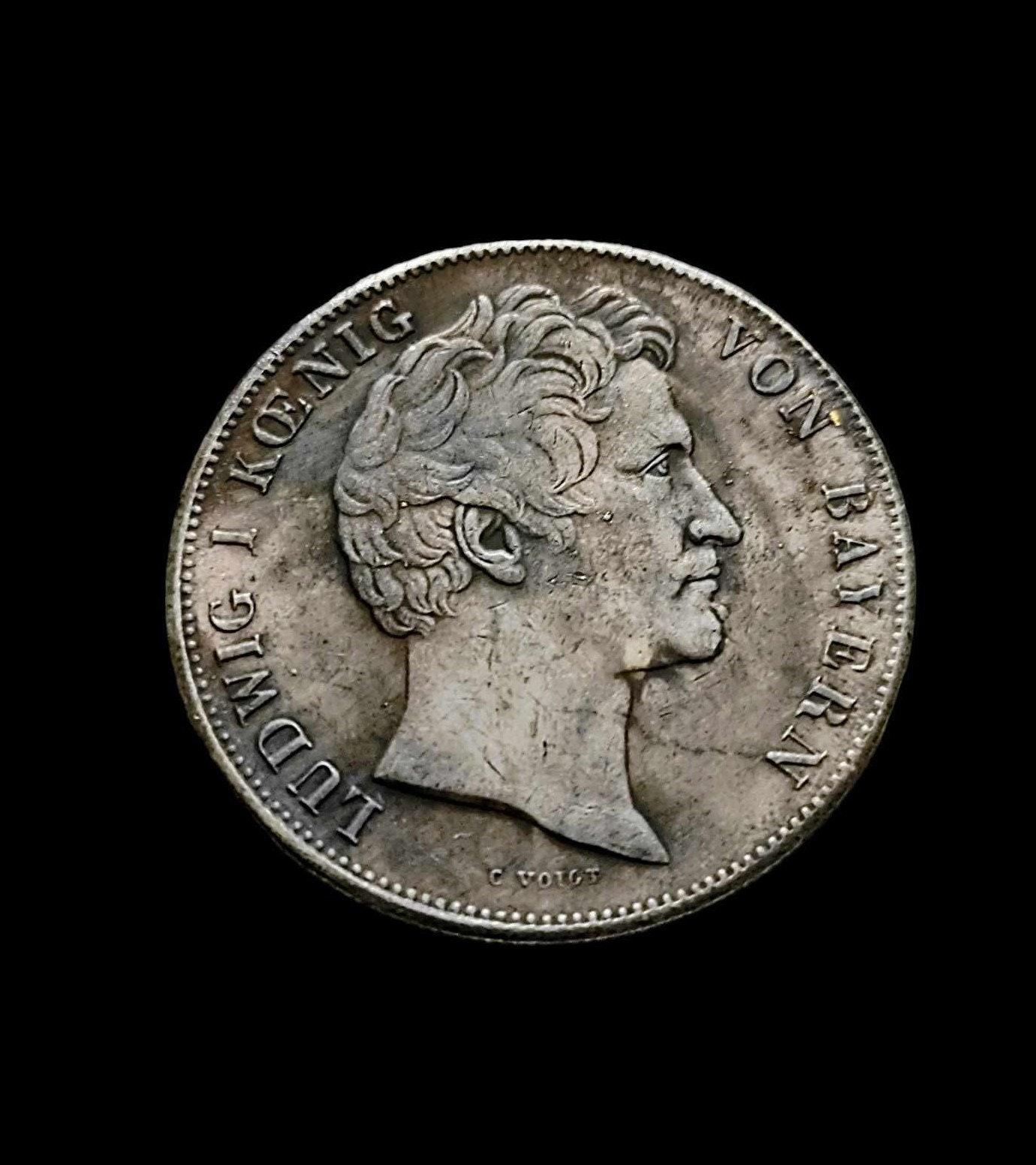 バイエルン王国 1837年 銀貨 ルートヴィヒ1世 肖像画と寓意的な
