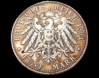Deutsches Reich 1901 versilberte 5 Mark Münze – Wilhelm II Gedenkandenken
