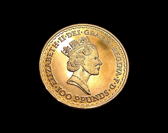British 100 L Elizabeth II, Britannia Gold Plated Commemorative Coin, Classic UK Design, Collectible