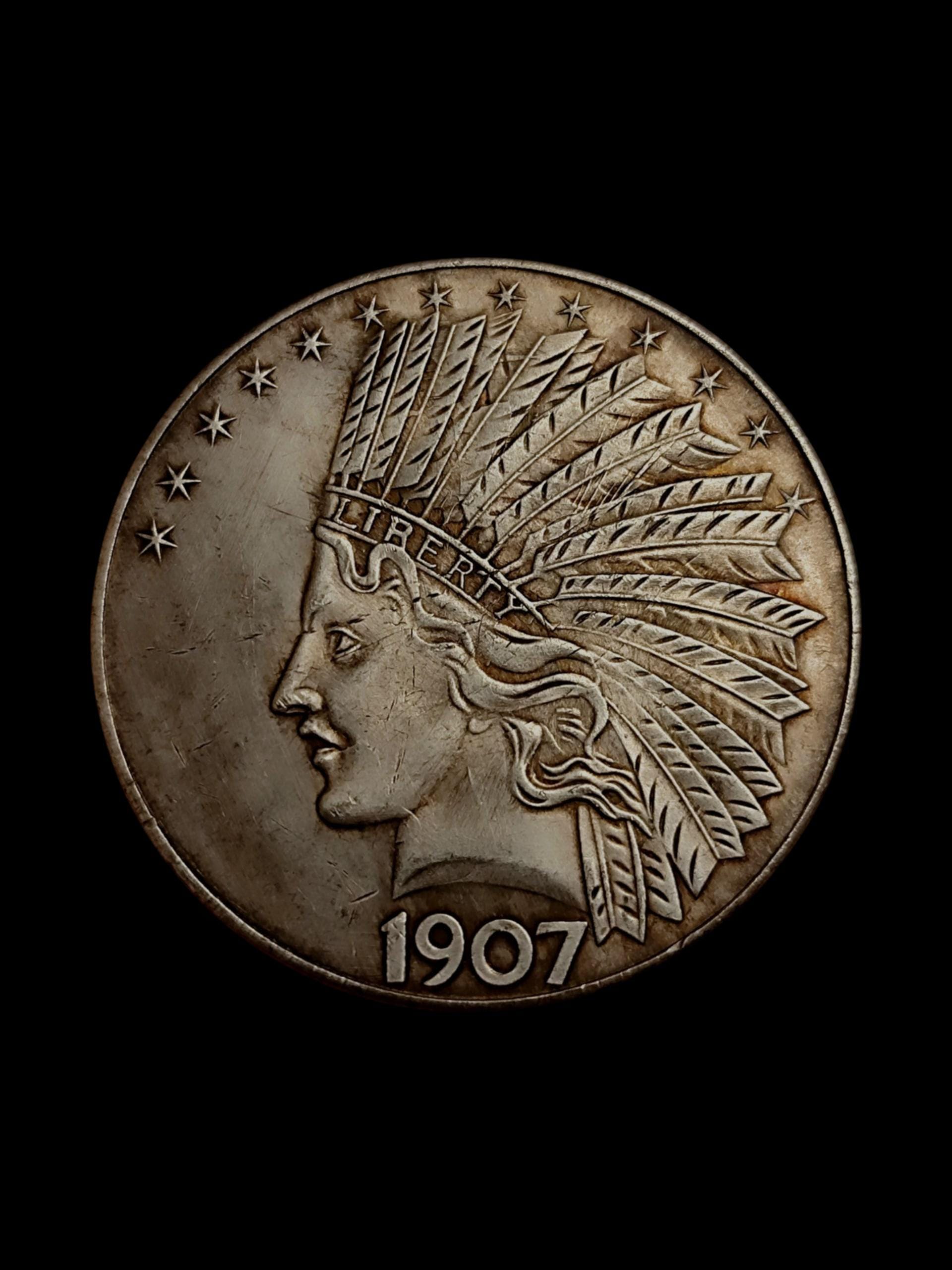 アメリカ 10ドル インディアンヘッド 1907年 記念土産コイン 銀メッキ