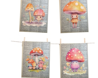 Mushroom People Dictionary Prints Dictionary Wall Art Fairycore Decor for Nature Lovers Mushroom Creatures Print Botanical Forest Wall Decor