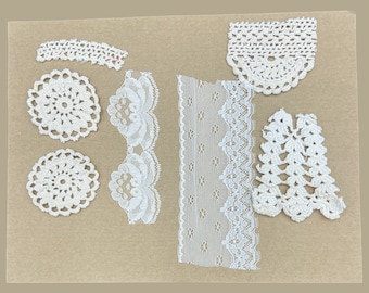 Lace Snippets For Junk Journals Scrapbooking Mixed Media Vintage Lace Pieces for Jounal Pages Cream Lace Snippets Ephemera Making Lace Trim