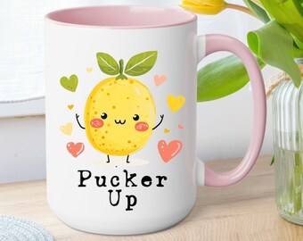 Lemon Pucker Up Coffee Mug Coffee Cup Funny Gift for Boyfriend Girlfriend Coffee Mug Lemon Lover Funny Mug