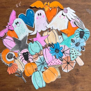 Handmade Halloween Ephemera Pack – Mixed Media Doodles, Watercolor Die Cuts, Collage Fodder Set of 30 for Junk Journals, Crafts, Art Journal