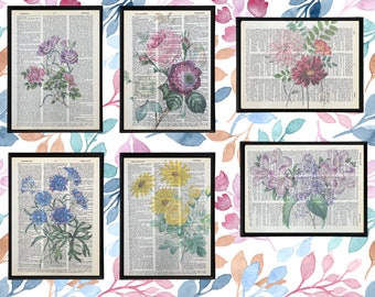 Botanical Flower Dictionary Prints Flower Print Wall Art Botanical Theme Floral Gift For Gardener Botanical Art Decor Vintage Flower Prints