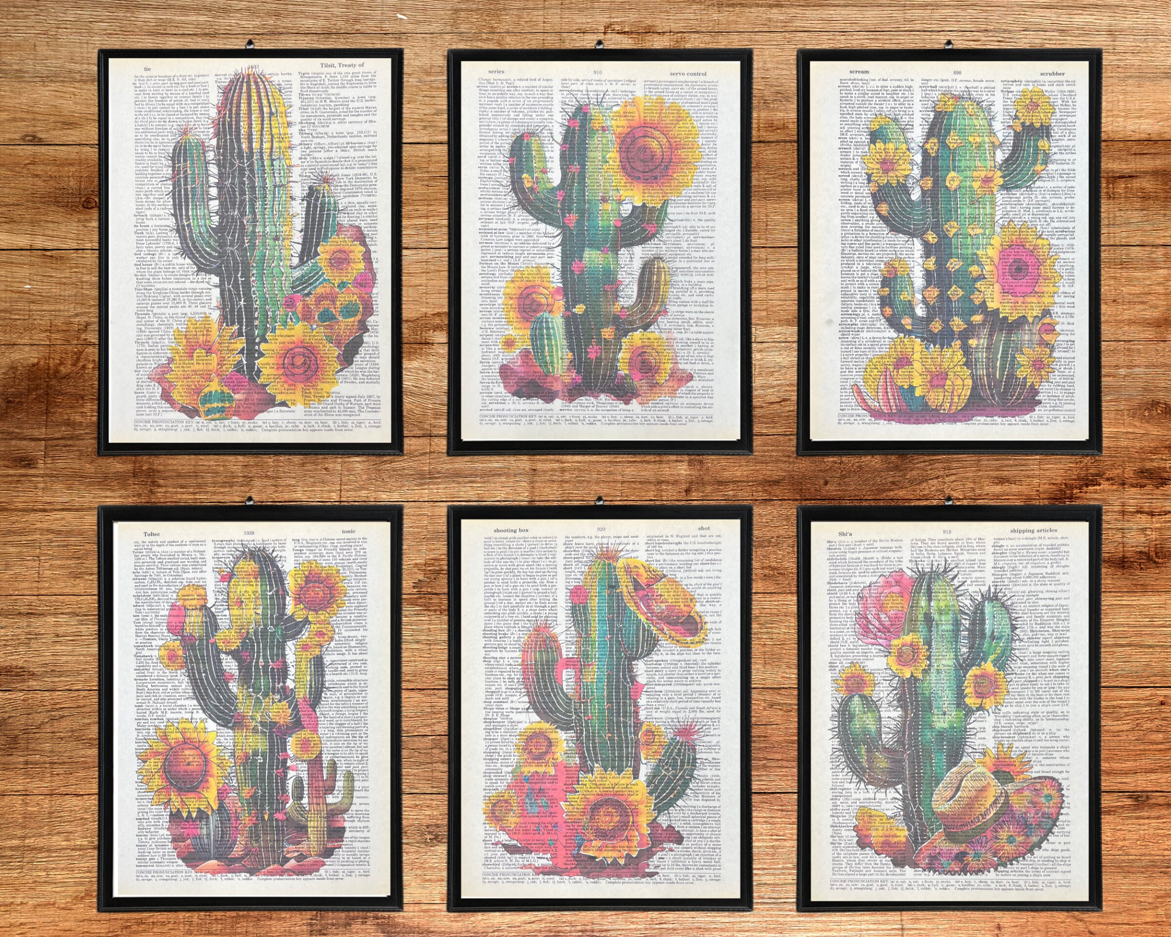 Cactus With Flowers Dictionary Prints Cactus Home Wall Decor Etsy