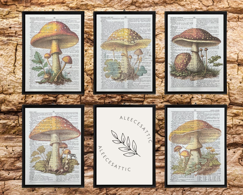 Mushroom Dictionary Prints Cottagecore Wall Art Mushroom Print