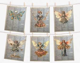 Horror Skeleton Fairy Dictionary Prints Fairy Gothic Art Prints Dark Academia Decor Gift For Fairy Lover Horror Fairy Gothic Wall Art Decor