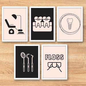 Dentist Clinic Art, Dentistry Office Wall Art, Orthodontics Surgery, Dental Artwork, Medical Teeth Posters, Set of 5 Prints
