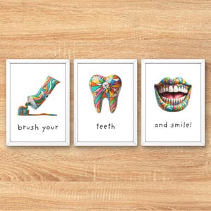 Dentist Clinic Art, Dentistry Office Wall Art, Orthodontics Surgery, Anatomy Artwork, Medical Teeth Posters, Set of 3 Prints, Vibrant colors