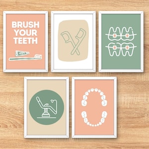 Dentist Clinic Art, Dentistry Office Wall Art, Orthodontics Surgery, Dental Artwork, Medical Teeth Posters, Set of 5 Prints