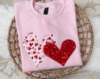 Heart Applique Sweatshirt, Sequin Sweatshirt, Embroidered Valentine Shirt, Valentine's Day Sweatshirt, VDay Gift, Valentine Heart Sweater
